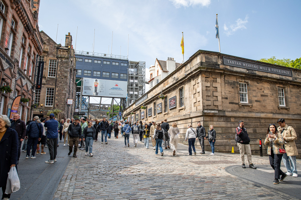 People walking on Royal Mile in Edinburgh, Scotland